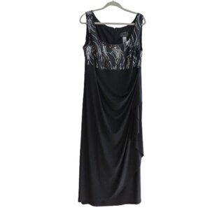 ALEX EVENINGS Grey Silver Sequin Ruched Maxi Evening Dress Gown - Size US 16W
